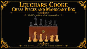 Leuchars Cooke Chess Pieces and Mahogany Box