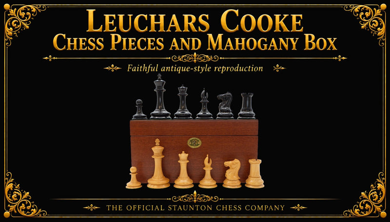 Leuchars Cooke Chess Pieces and Mahogany Box